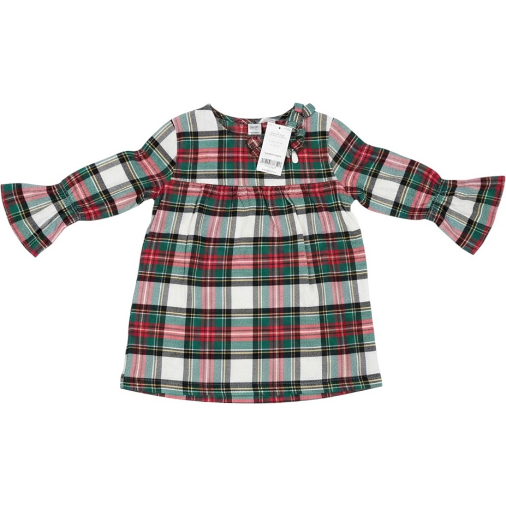 Carters Girls Size 5 Red Green Plaid Holiday Tunic Top Bell Sleeve NWT